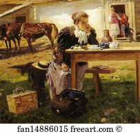 Teacher Art Print - Teacher Arriving At A Village. Detail