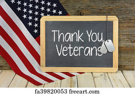 Military Art Print - Thank Veterans Sign On Chalkboard