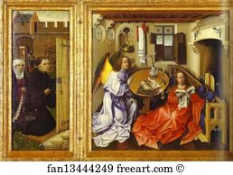 Robert Campin Master Of Flemalle Art Print - The Annunciation. (The Merode Altarpiece). The Left And Central Panels Of The Triptych