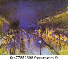 Camille Pissarro Art Print - The Boulevard Montmartre At Night