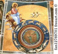 C 1375 76 Fresco Baptistery Art Print - The Creation Of The World. Dome Fresco