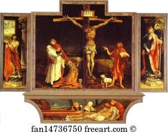1515 Art Print - The First View Of The Altar: (Bottom) St. Sebastian (Left), The Crucifixion (Central), St. Anthony (Right), Entombment