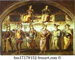 Antique Art Print - The Fortitude And Temperance With Six Antique Heroes