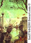 The Legend Of St Ursula Arrival In Cologne Art Print - The Legend Of St. Ursula: Arrival In Cologne. Detail