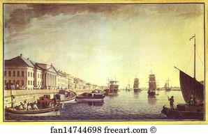 1801 Watercolors Art Print - The Neva Embankment By The Senate