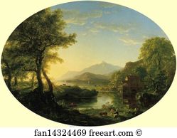 1845 Oil On Canvas Private Collection Art Print - The Old Mill At Sunset