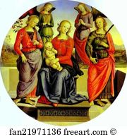 St Rose Art Print - The Virgin And Child Surrounded By Two Angels, St. Rose, And St. Catherine