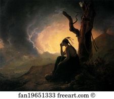 Widow Art Print - The Widow Of An Indian Chief Watching The Arms Of Her Deceased Husband