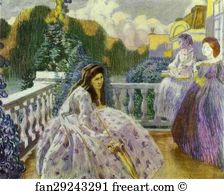 1903 Tempera On Canvas The Russian Museum Art Print - Three Ladies On The Terrace