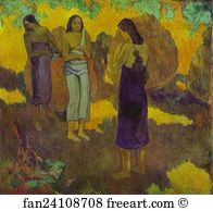 Tahitian Art Print - Three Tahitian Women Against A Yellow Background