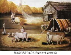 Niko Pirosmani Art Print - Threshing Yard. Evening