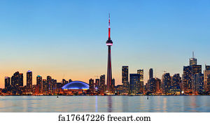 Toronto Sunset Over Lake Panorama with Urban Skyline 12" x 24" Canvas Prints 