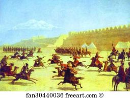 Tricks Art Print - Trick Riding Of Curds And Tatars In Front Of The Fortress Sardar-Abbat In Armenia