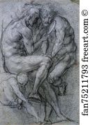 Male Art Print - Two Male Figures Looking In A Mirror And A Putto
