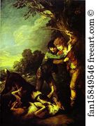 1783 Oil On Canvas Art Print - Two Shepherd Boys With Dogs Fighting