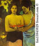 Mango Art Print - Two Tahitian Women With Mango Blossoms