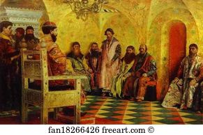 Fedorovich Art Print - Tzar Mikhail Fedorovich Holding Council With The Boyars In His Royal Chamber