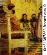 Fedorovich Art Print - Tzar Mikhail Fedorovich Holding Council With The Boyars In His Royal Chamber. Detail