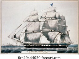 Commander Art Print - U. S. Frigate Cumberland, 54 Guns. The Flag Ship Of The Gulf Squadron, Commander Perry.