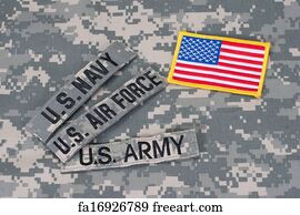 Military Art Print - Us Military Concept On Camouflage Uniform