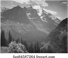 Valley Art Print - Valley, Snow Covered Mountains In Background, "in Glacier National Park, " Montana. Photographs Of National Parks And Monuments, Compiled 1941 - 1942, Documenting The Period Ca. 1933 - 1942.
