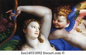 Venus And Cupid Detail Art Print - Venus And Cupid With A Satyr. Detail