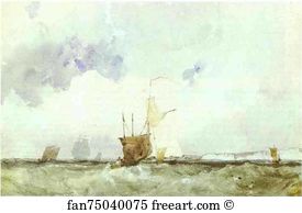 Richard Parkes Bonington Art Print - Vessels In A Choppy Sea