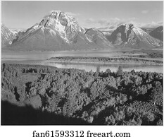 Across Art Print - View Across River Valley Toward "mount Moran, " Grand Teton National Park, Wyoming. Photographs Of National Parks And Monuments, Compiled 1941 - 1942, Documenting The Period Ca. 1933 - 1942.