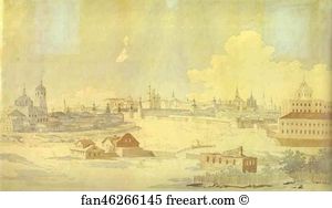 Watercolor On Paper The Tretyakov Gallery Art Print - View From Yauza On Kremlin In Moscow