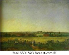Female Art Print - View In The Vicinity Of Moscow With A Mansion And Two Female Figures