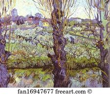 Germany Art Print - View Of Arles. Orchard In Bloom With Poplars In The Forefront