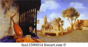 Seller Art Print - View Of Delft With A Musical Instrument Seller's Stall