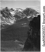 Below Art Print - View Of Snow-Capped Mountain Timbered Area Below, "in Rocky Mountain National Park, " Colorado. (Vertical Orientation). Photographs Of National Parks And Monuments, Compiled 1941 - 1942, Documenting The Period Ca. 1933 - 1942.