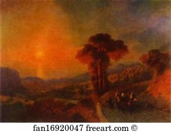 1864 Oil On Canvas The Russian Museum Art Print - View Of The Sea From The Mountains At Sunset. Crimea