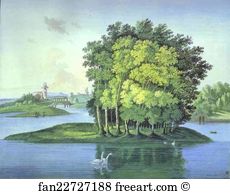 Garden Pond Art Print - View On The Large Pond Island In The Tsarskoselsky Gardens