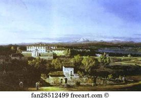 1744 Oil On Canvas Brera Art Print - View With The Villa Melzi D'eril