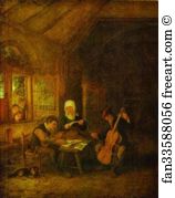 1655 Oil On Panel Art Print - Village Musicians