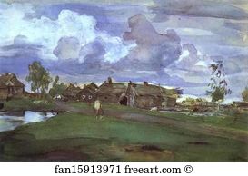 1898 Gouache Art Print - Village