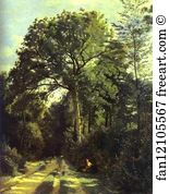 Tended Art Print - Ville-D'array: Entrance To The Wood With A Girl Tending Cows