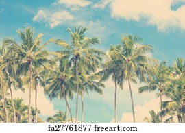 Free art print of Coconut palm trees tropical background, vintage ...