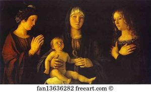 Between Art Print - Virgin And Child Between St. Catherine And St. Mary Magdalene