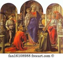 Tempera On Panel Louvre Art Print - Virgin And Child Surrounded By Angels With St. Frediano And St. Augustine (The Barbadori Altarpiece)
