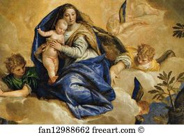 Abbot Art Print - Virgin And Child With Angels Appearing To Saint Anthony Abbot And Saint Paul The Hermit. Detail