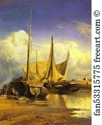 1870 Oil On Canvas The Russian Museum Art Print - Volga View. Barges. Detail