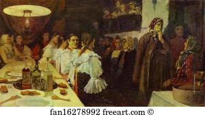 Couples Art Print - Waiting For Bridal Couple's Return From A Church In Novgorod Province