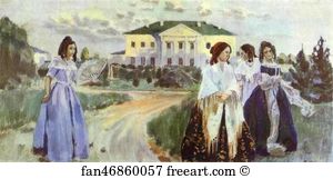 1903 Tempera On Canvas The Russian Museum Art Print - Walk At Sunset