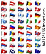 World Flags Art Print - Wavy European Flags Set