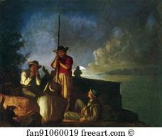 Boatmen Art Print - Western Boatmen Ashore By Night