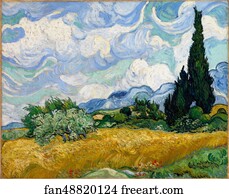 Field Art Print - Wheat Field With Cypresses