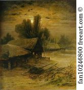 1869 Oil On Canvas Private Collection Art Print - Winter Night